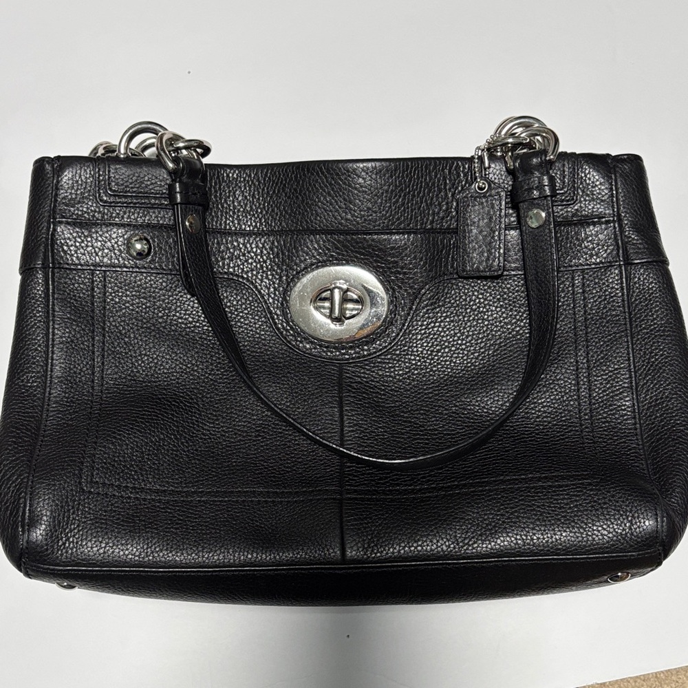 Coach Black Pebbled Leather Shoulder Bag with Silver Details
